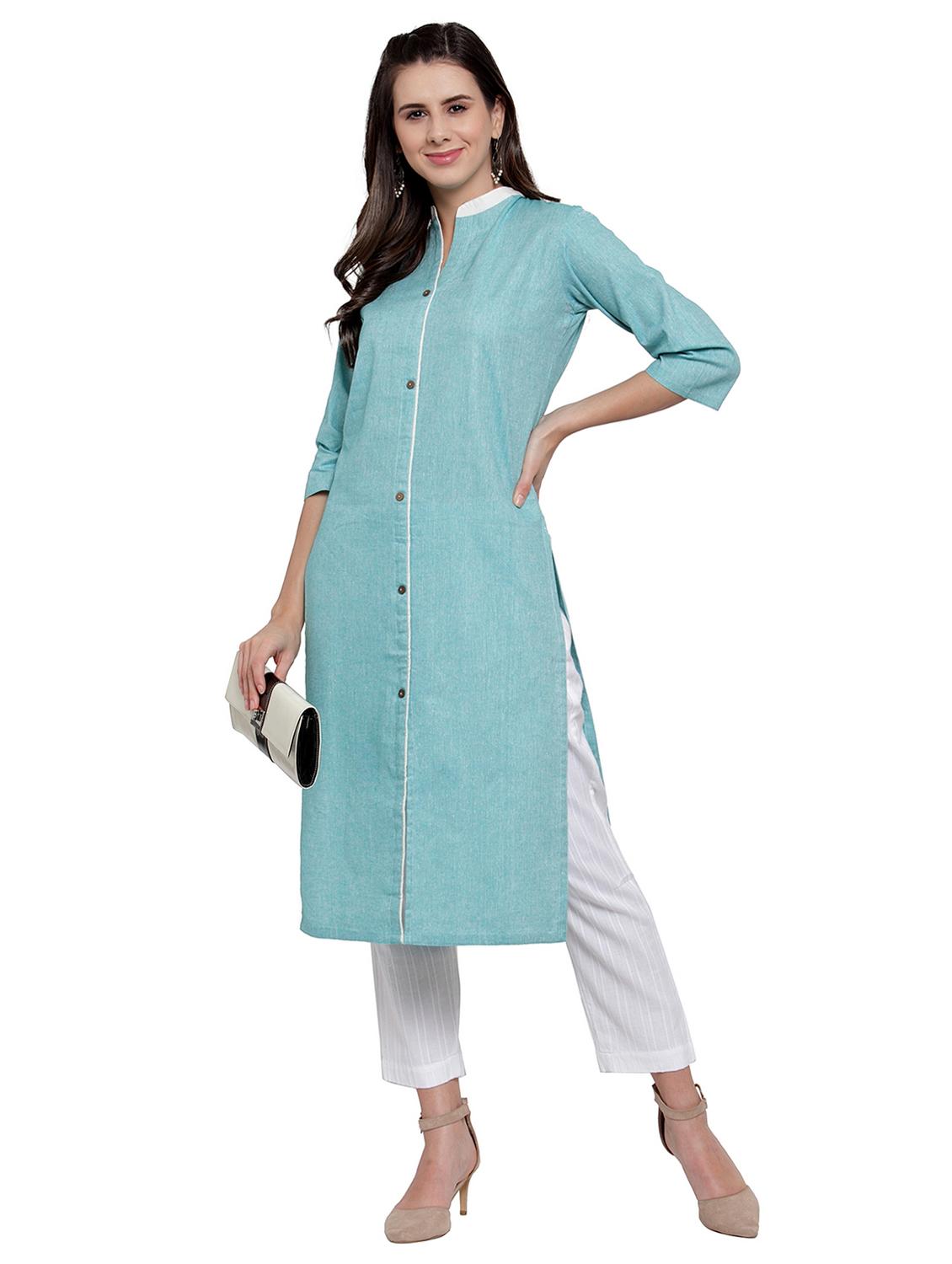 women solid three quarter sleeve straight kurta - 21881537 - Standard Image - 4