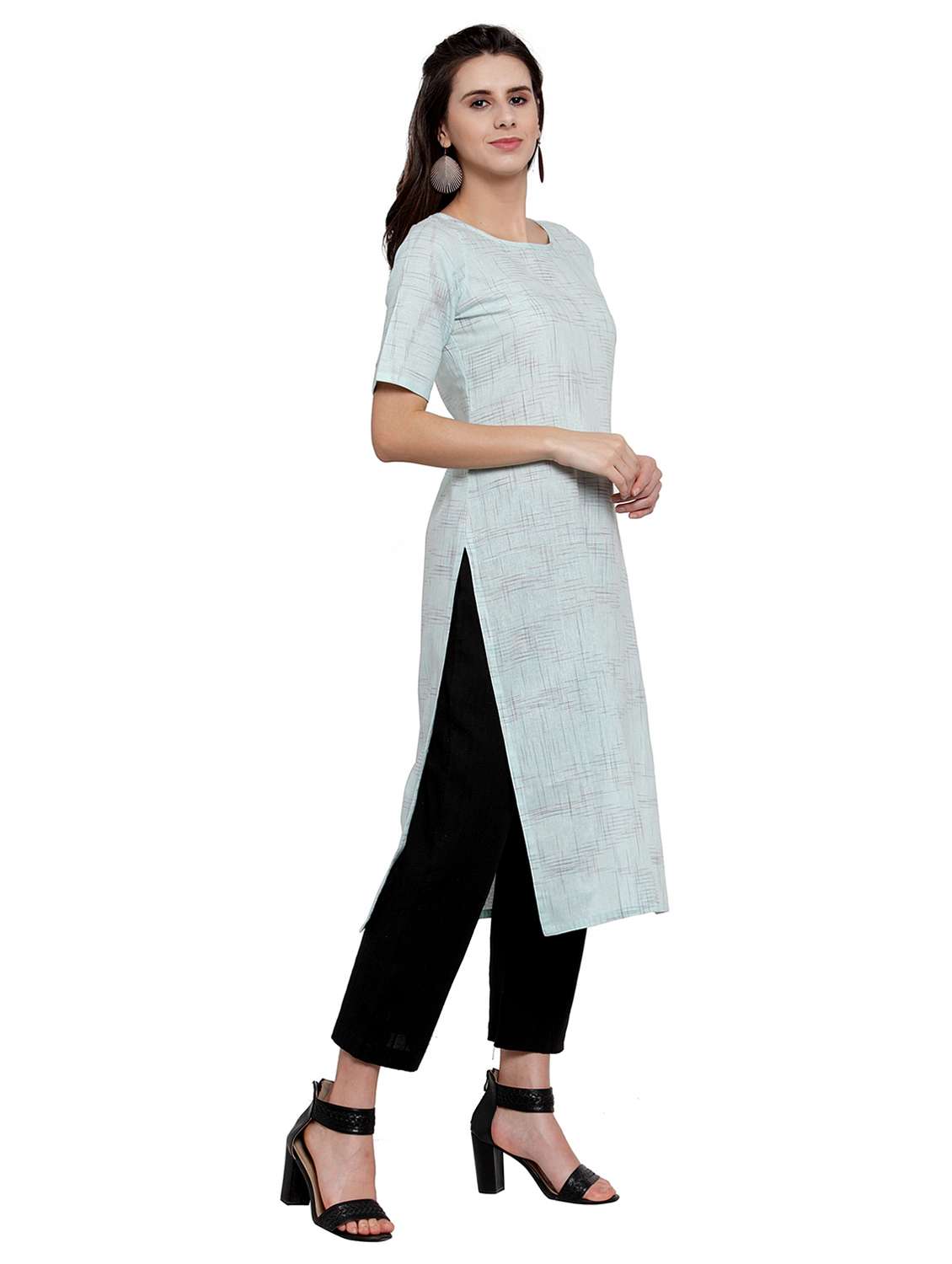women self design short sleeve straight kurta - 21881538 -  Standard Image - 1