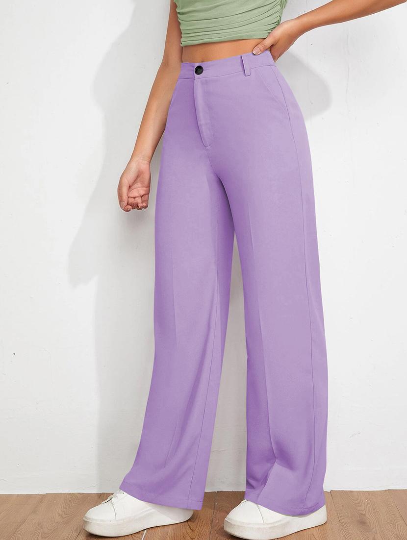 women solid high rise straight trouser - 21881563 - Standard Image - 1