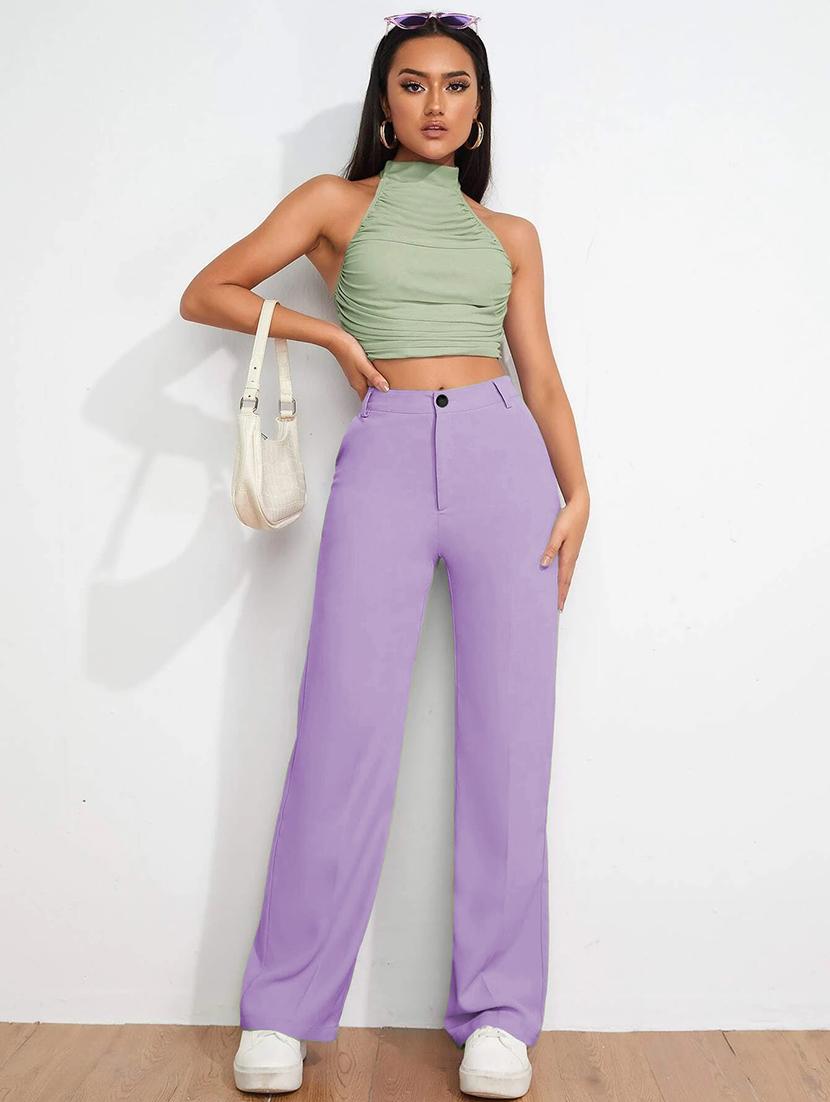 women solid high rise straight trouser - 21881563 - Standard Image - 4