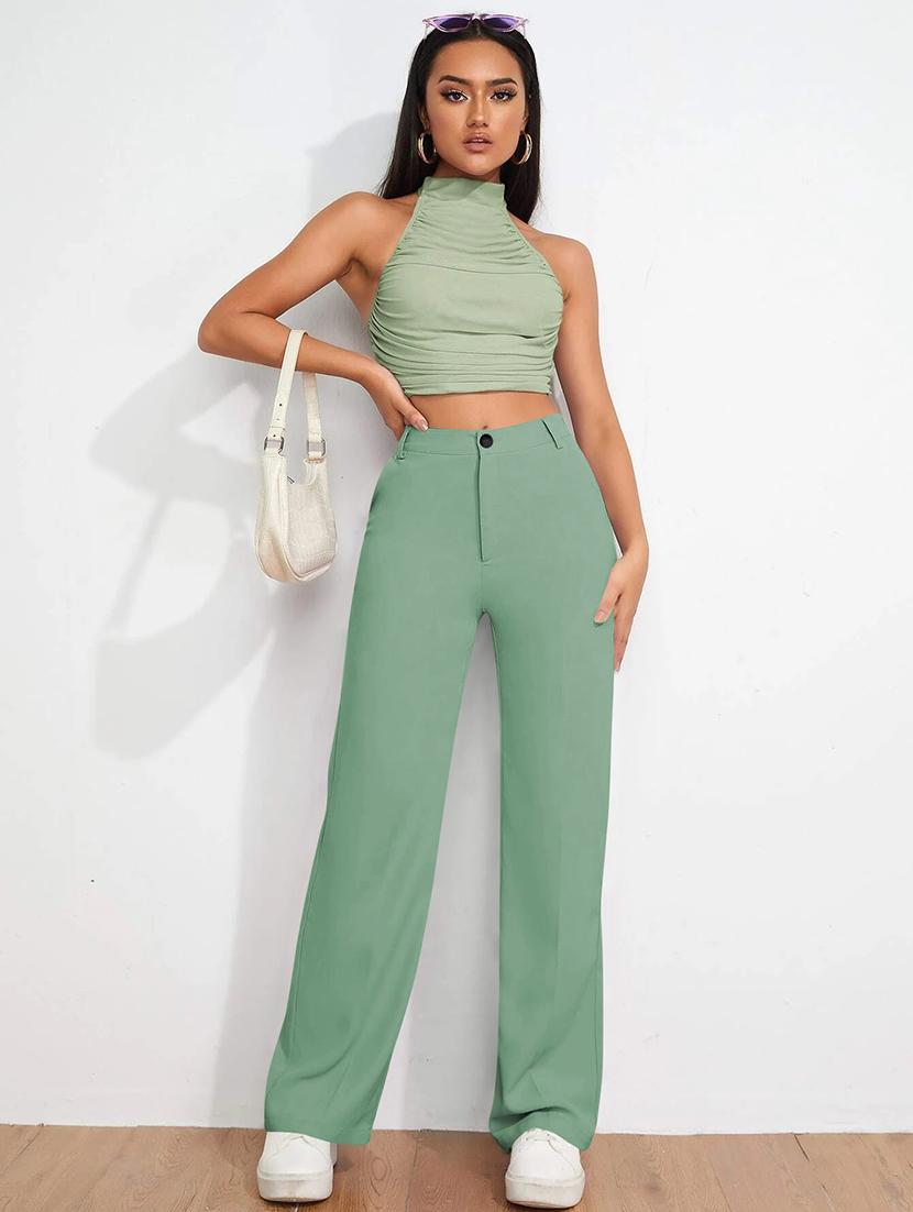 women solid high rise straight trouser - 21881569 - Standard Image - 4