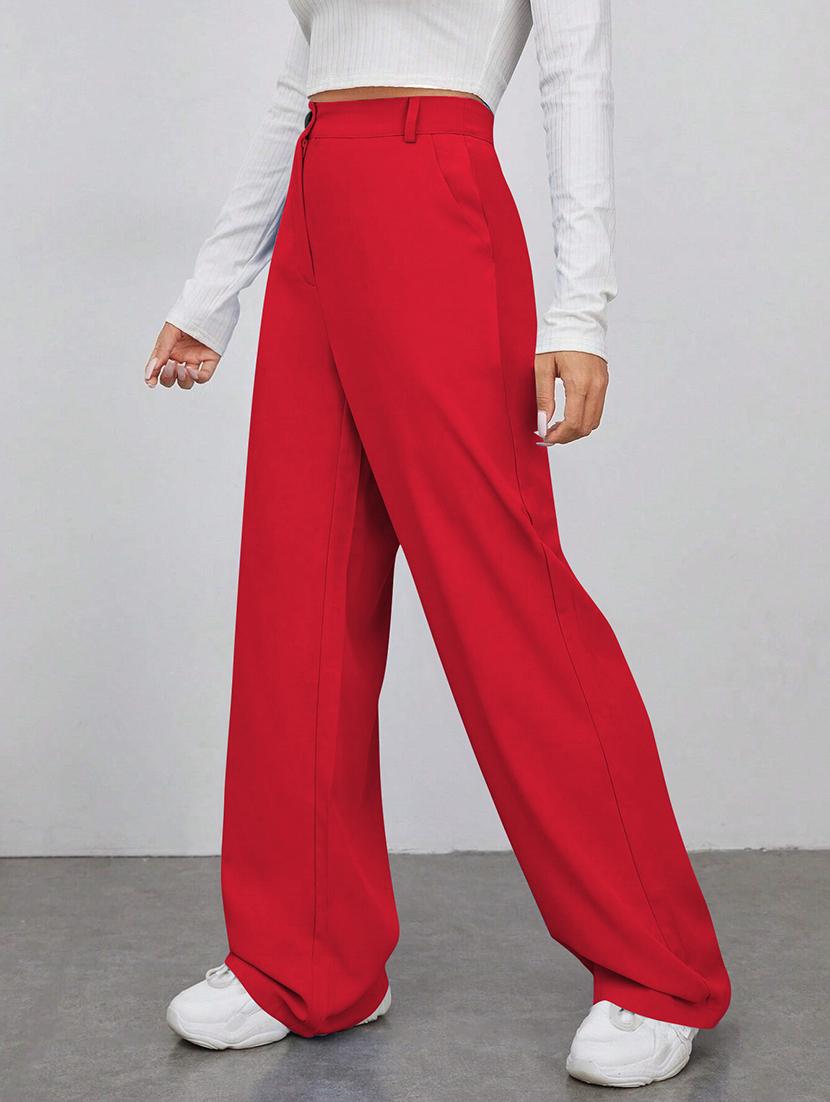 women solid high rise wide leg trouser - 21881570 - Standard Image - 1
