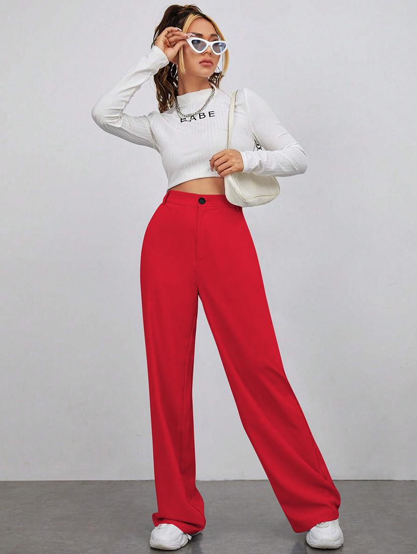 women solid high rise wide leg trouser - 21881570 - Standard Image - 4