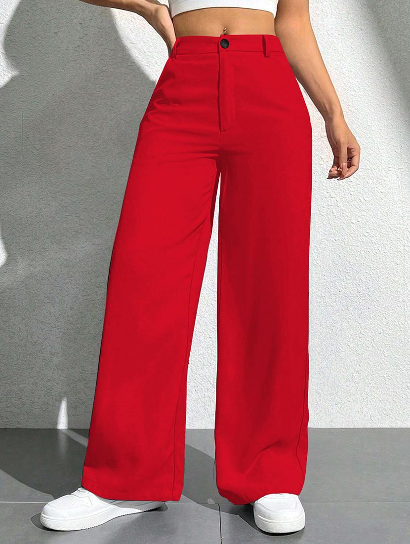 women solid high rise wide leg trouser - 21881571 -  Standard Image - 1