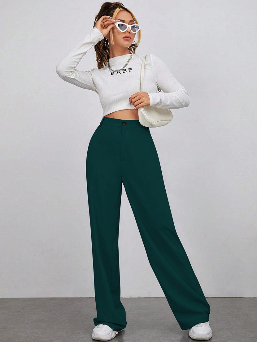women solid high rise straight trouser - 21881577 - Standard Image - 4