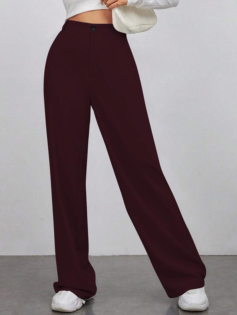 women solid high rise straight trouser