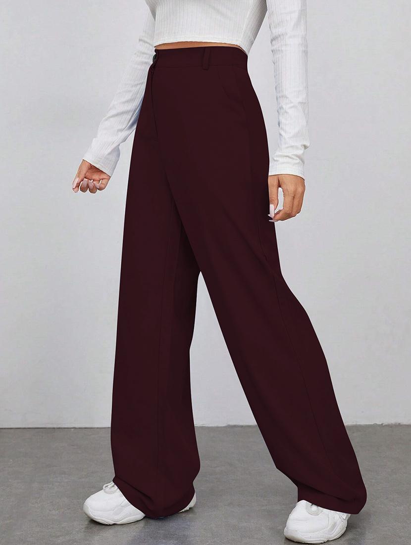 women solid high rise straight trouser - 21881581 - Standard Image - 1