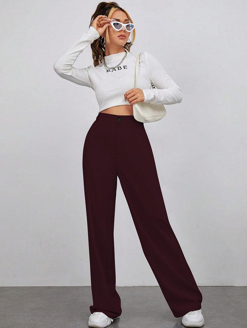 women solid high rise straight trouser - 21881581 - Standard Image - 4