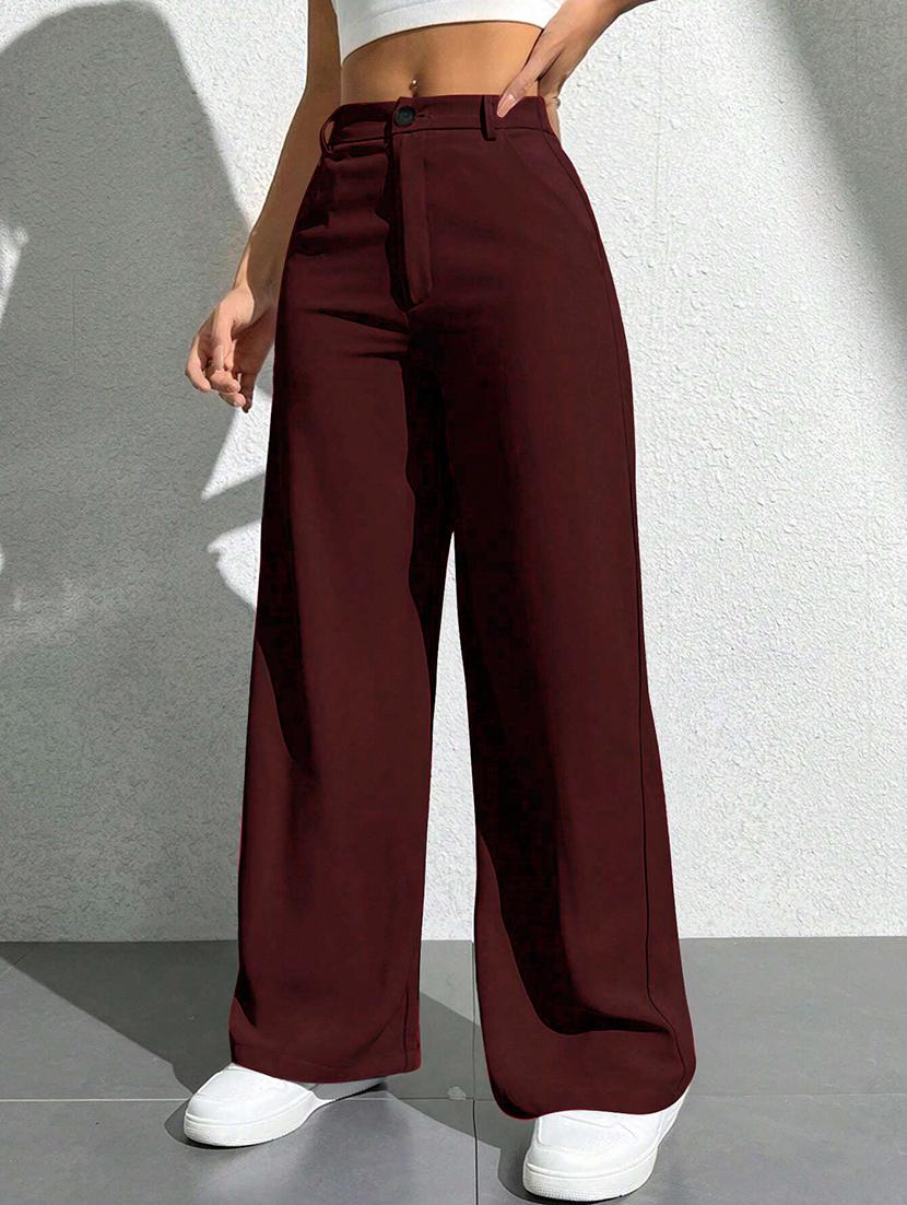 women solid high rise wide leg trouser - 21881582 - Standard Image - 1
