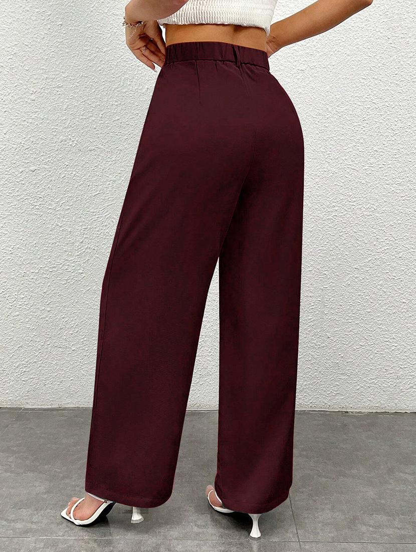 women solid high rise wide leg trouser - 21881582 - Standard Image - 4