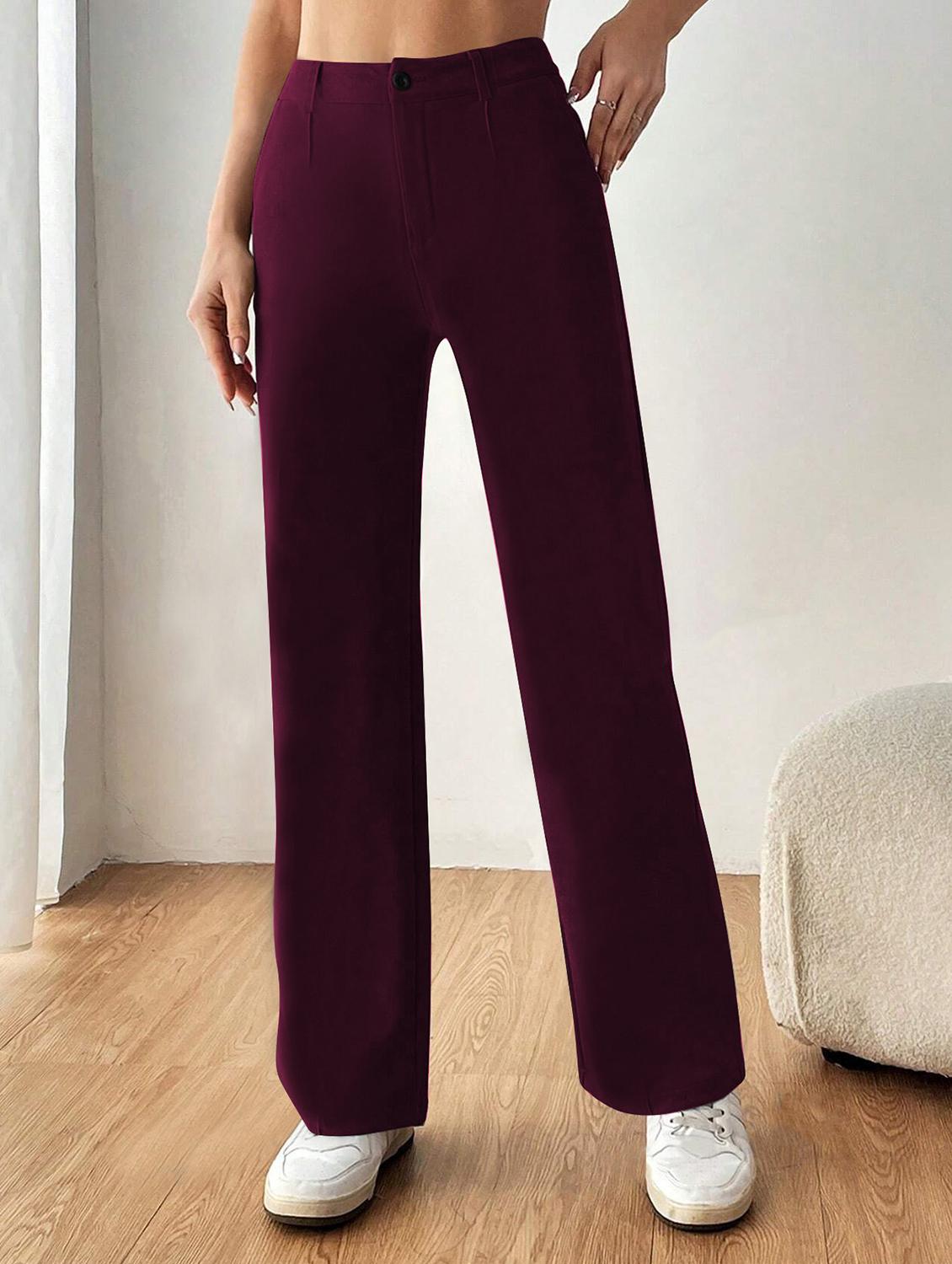 women solid high rise straight trouser - 21881584 - Standard Image - 1