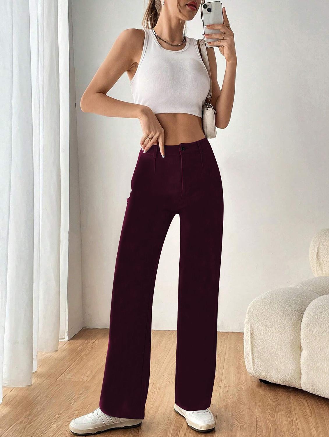 women solid high rise straight trouser - 21881584 - Standard Image - 4