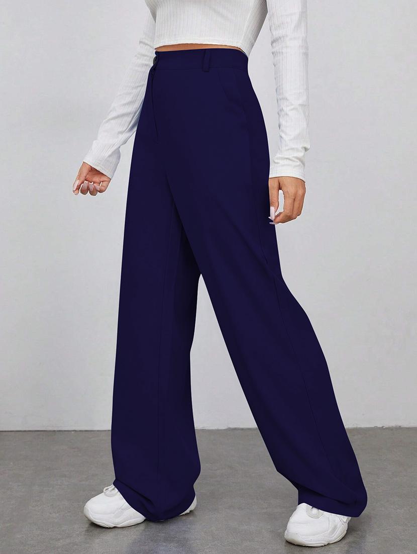 women solid high rise straight trouser - 21881588 -  Standard Image - 1