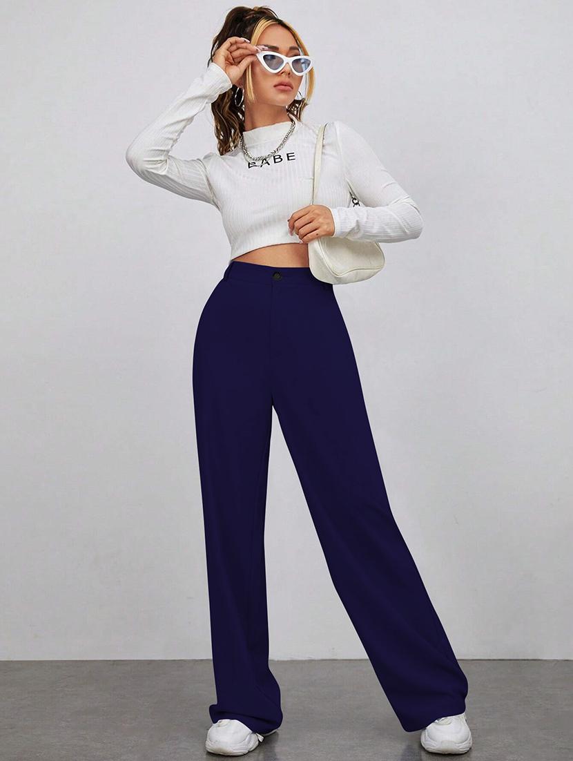women solid high rise straight trouser - 21881588 - Standard Image - 4