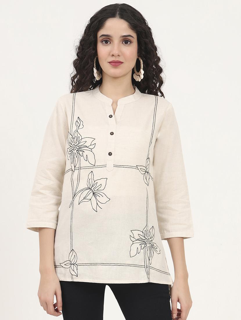 women embroidered mandarin neck high low kurti - 21881701 -  Standard Image - 1