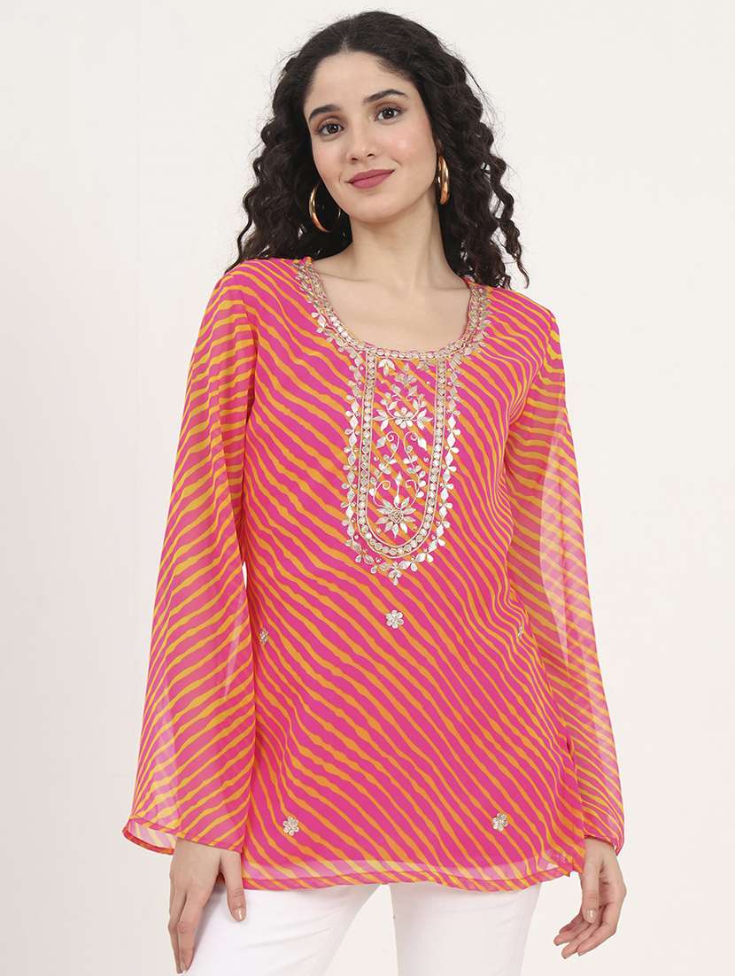 women embellished bell sleeves straight kurti - 21881704 - Standard Image - 1
