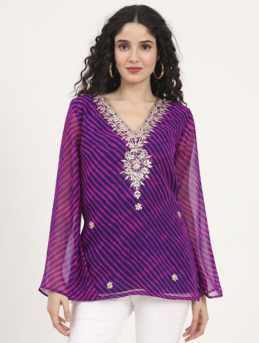 women embellished bell sleeves straight kurti - 21881705 - Standard Image - 1