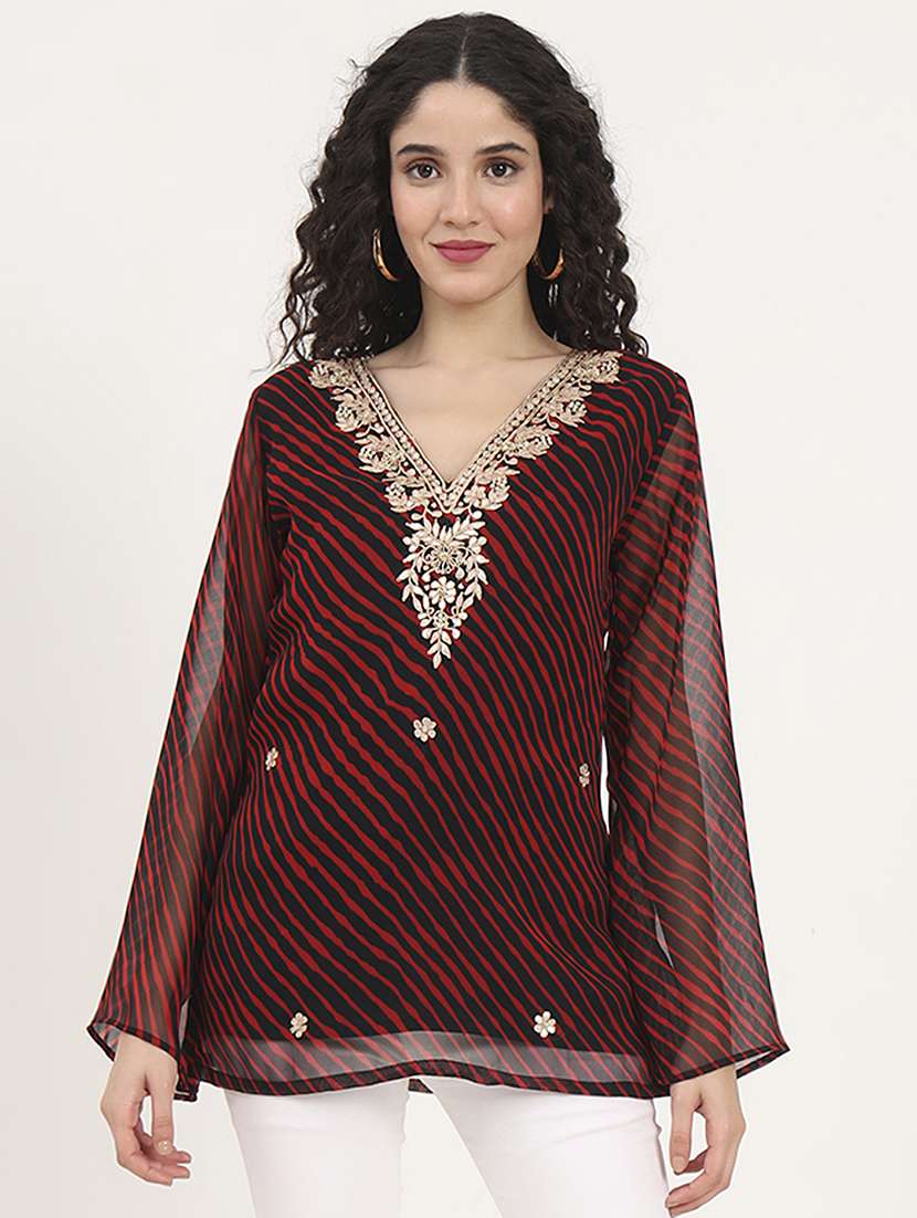 women embellished bell sleeves straight kurti - 21881706 - Standard Image - 1