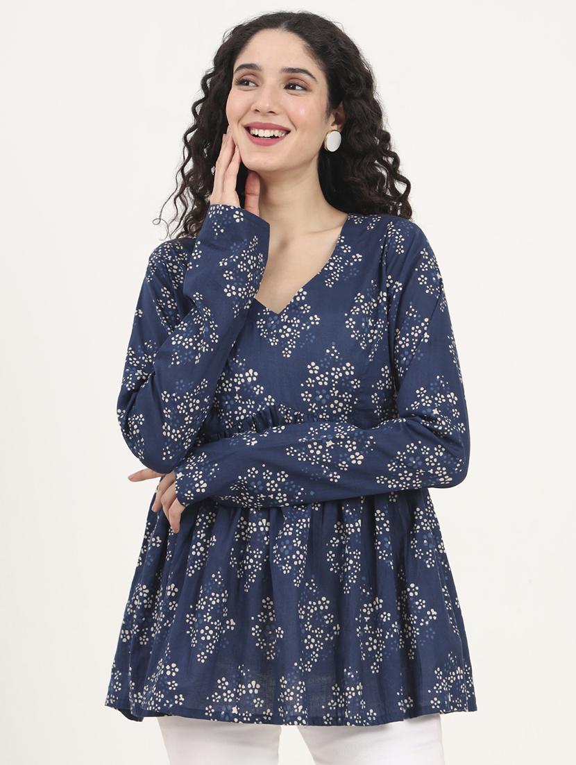 women printed long sleeves flared kurti - 21881707 -  Standard Image - 1