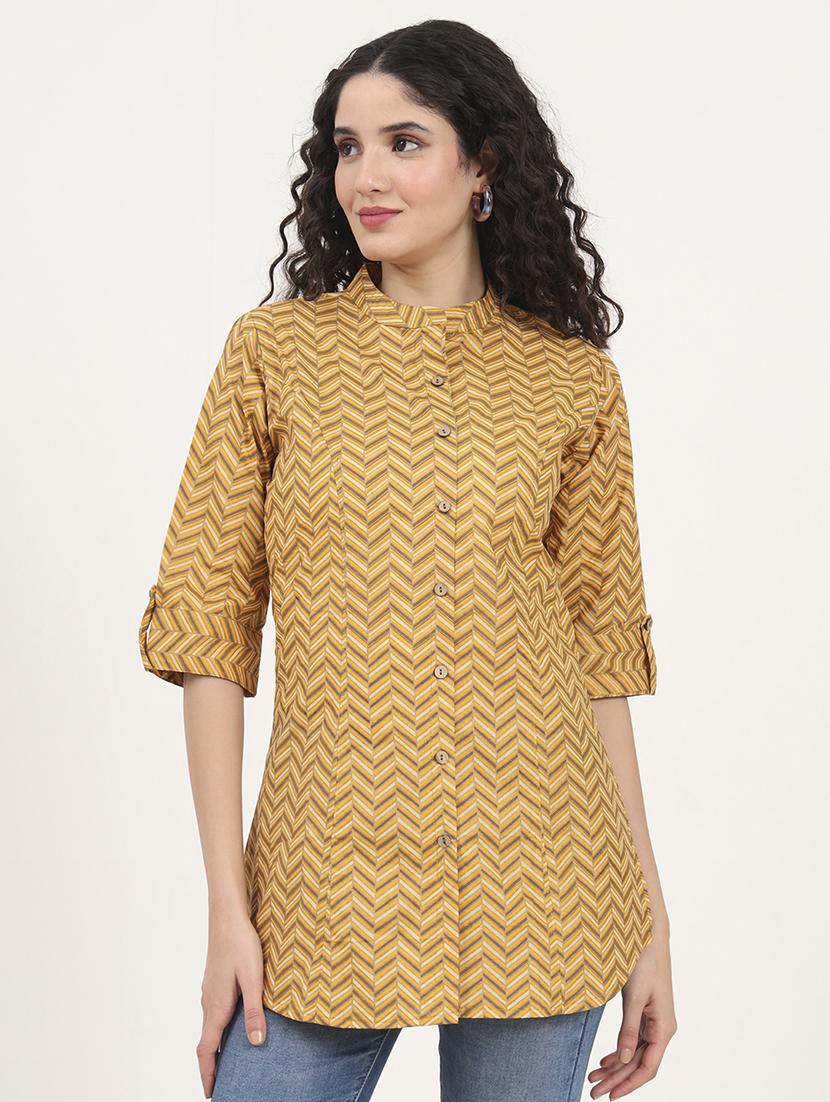women printed roll-up sleeves kurti - 21881716 - Standard Image - 1