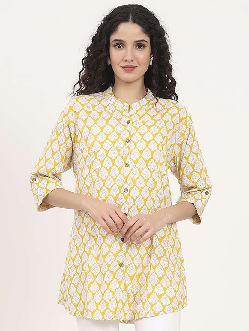 women printed roll-up sleeves kurti - 21881717 -  Standard Image - 1