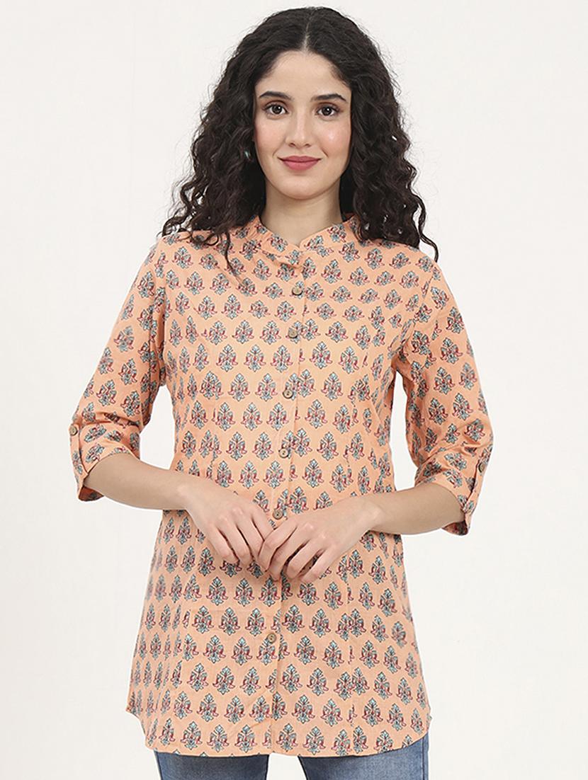 women printed roll-up sleeves kurti - 21881718 -  Standard Image - 1