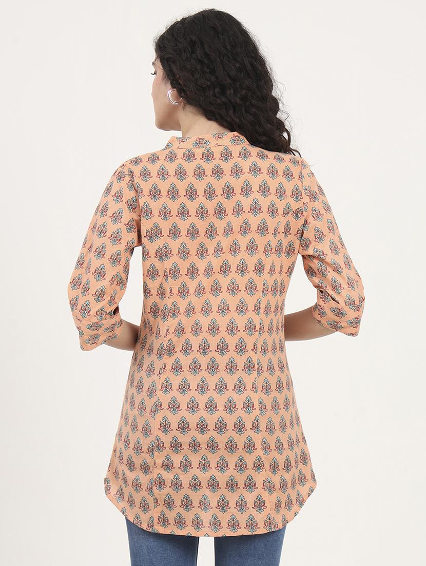 women printed roll-up sleeves kurti - 21881718 - Standard Image - 4