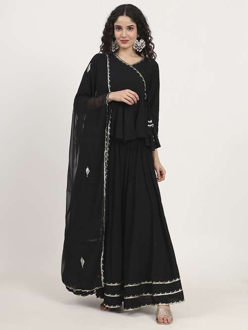 women black three quarter sleeve kurta skirt with dupatta set - 21881750 -  Standard Image - 0