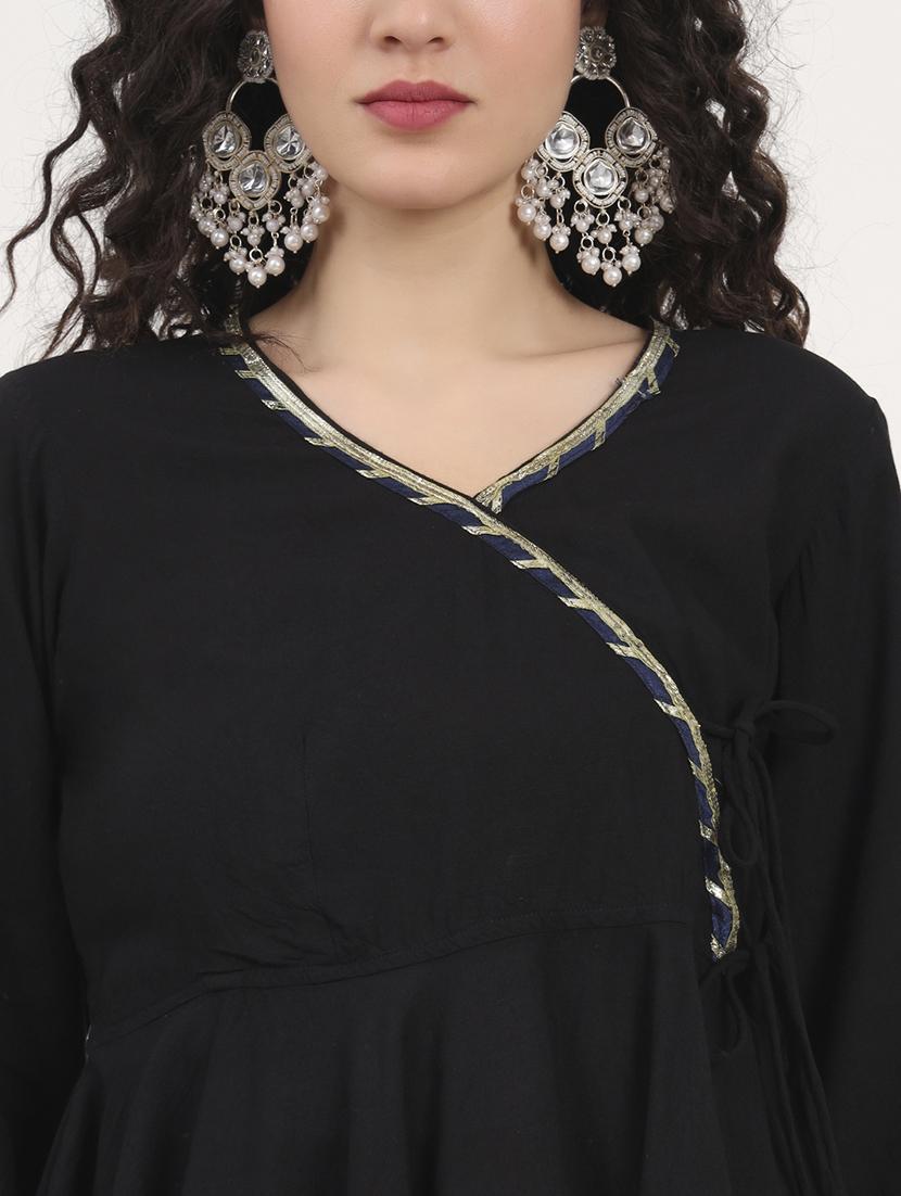 women black three quarter sleeve kurta skirt with dupatta set - 21881750 - Standard Image - 4