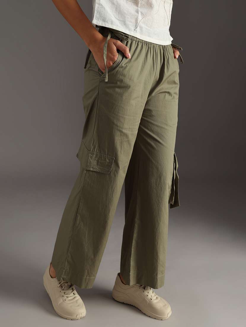 women solid mid rise cargo - 21881775 -  Standard Image - 1