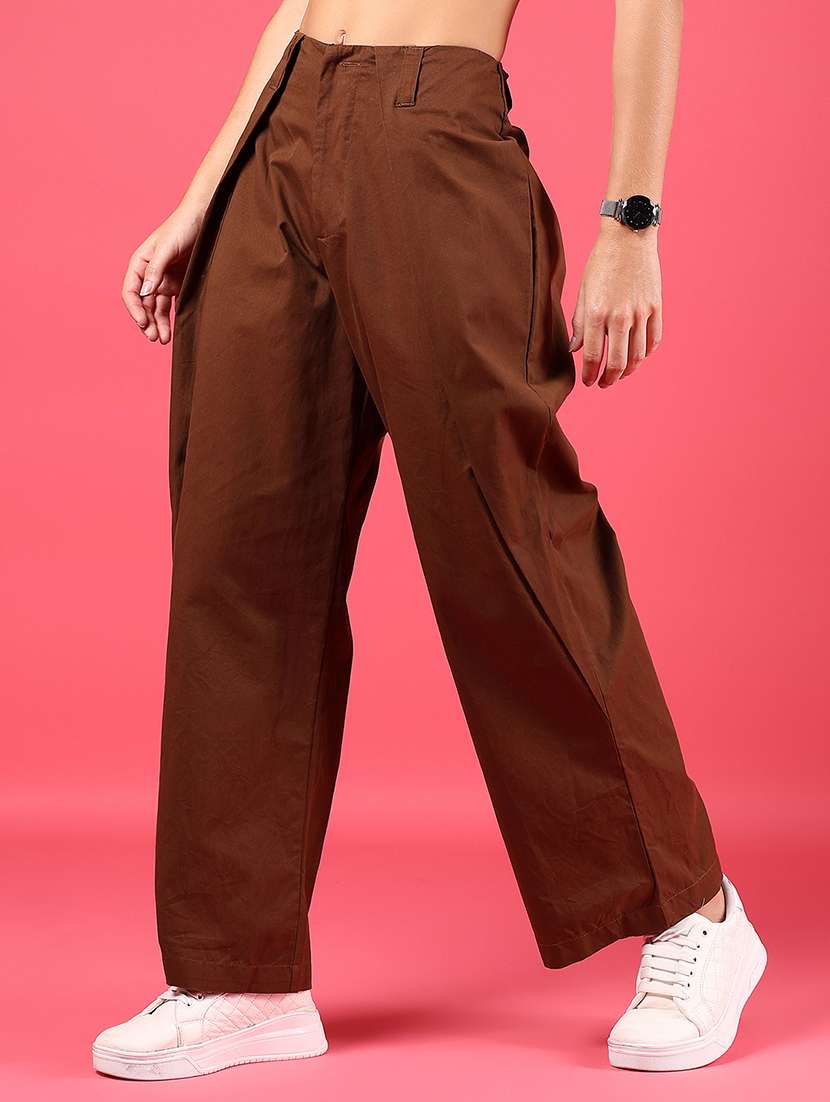 women solid high rise pleated straight trouser - 21881837 - Standard Image - 1