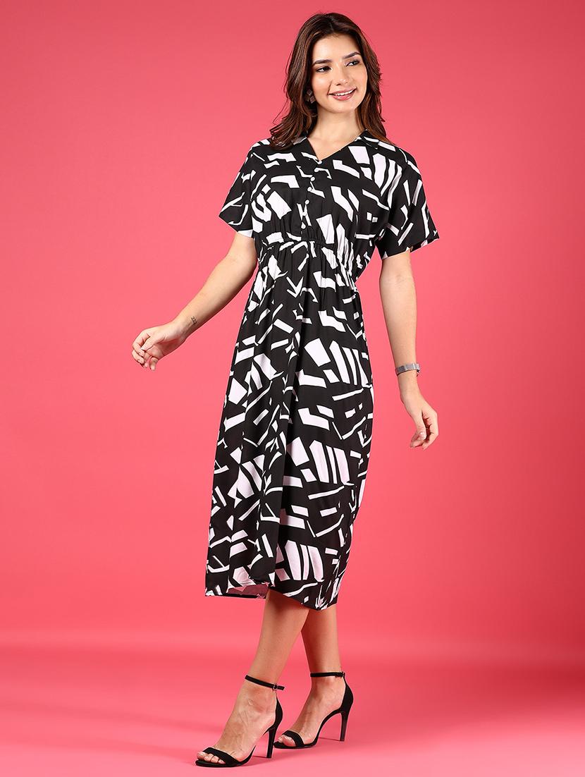 women printed short sleeve a-line dress - 21881838 - Standard Image - 1