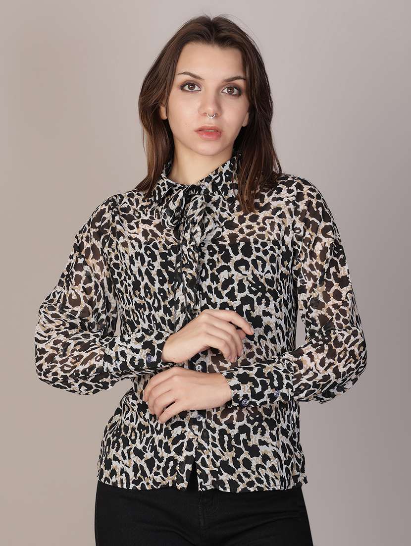 women animal printed long sleeve regular fit shirt