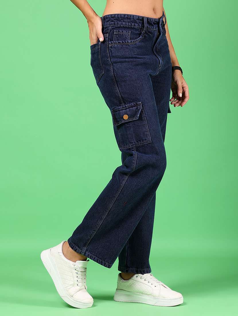 women navy blue solid mid rise cargo - 21881859 -  Standard Image - 1