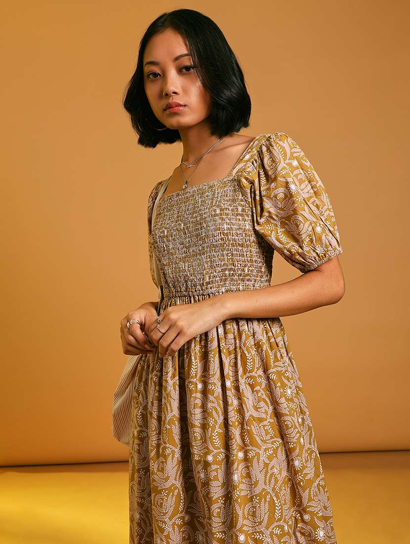 women printed puff sleeve fit & flare ethnic dress - 21881881 -  Standard Image - 4