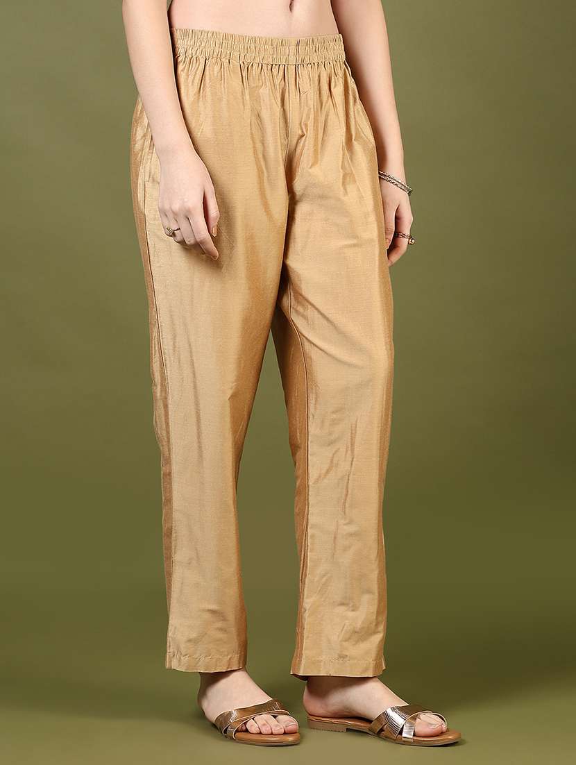 women gold solid mid rise straight tapered pant - 21881891 -  Standard Image - 1