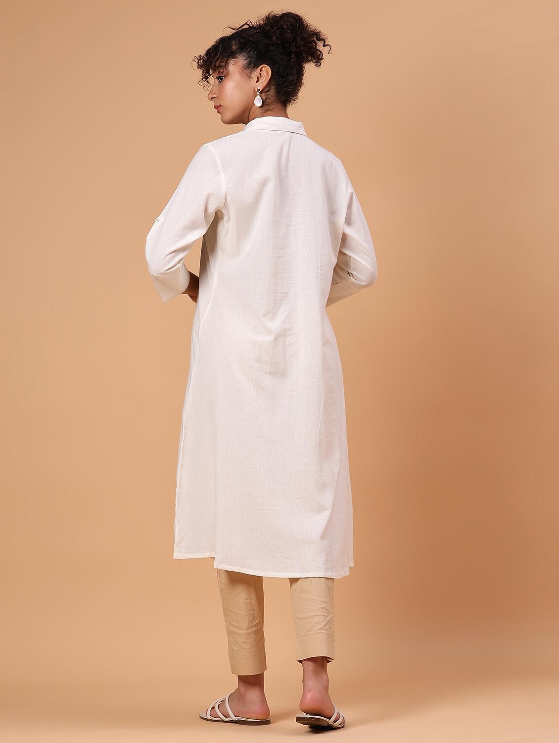 women white solid collared a-line kurta - 21881897 - Standard Image - 4