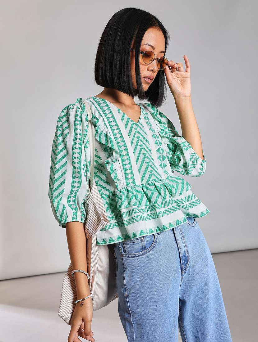 women self design puff sleeve top - 21881907 -  Standard Image - 1