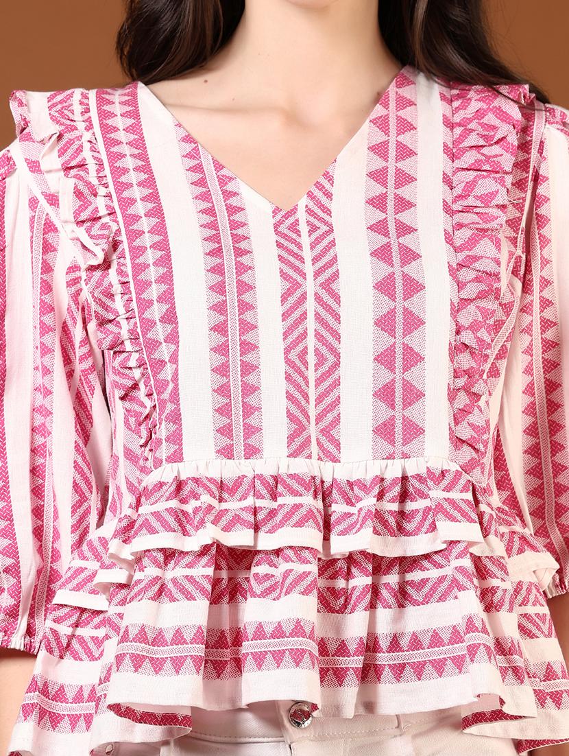 women printed puff sleeve peplum top - 21881908 - Standard Image - 4