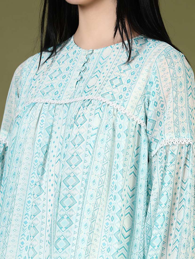 women ligh blue printed puff sleeve a-line top - 21881910 -  Standard Image - 4