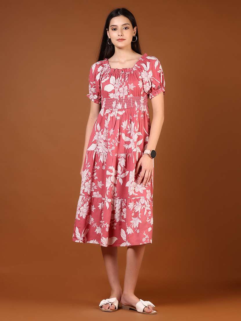 women floral printed puff sleeve tiered dress - 21881911 -  Standard Image - 1