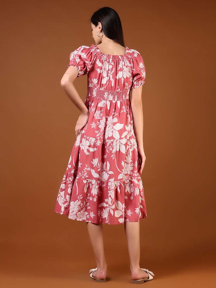 women floral printed puff sleeve tiered dress - 21881911 - Standard Image - 4