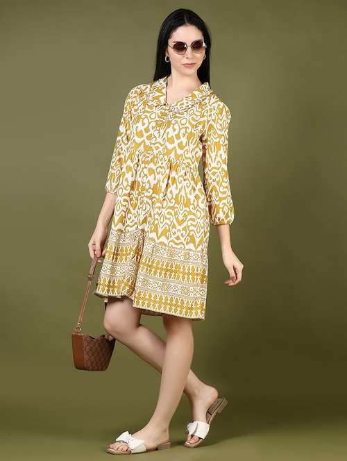 women yellow printed collared a-line dress - 21881912 - Standard Image - 0