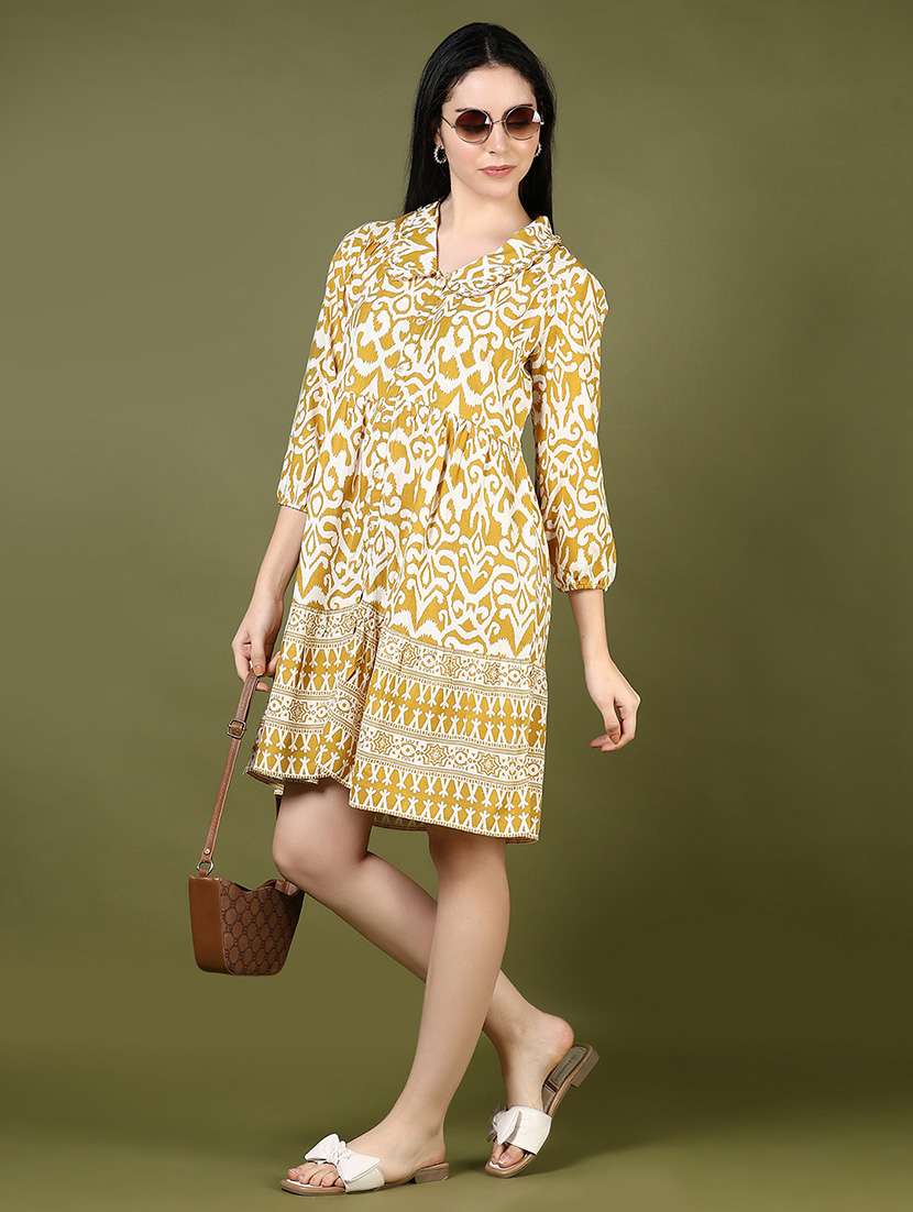 women yellow printed collared a-line dress - 21881912 - Zoom Image - 0