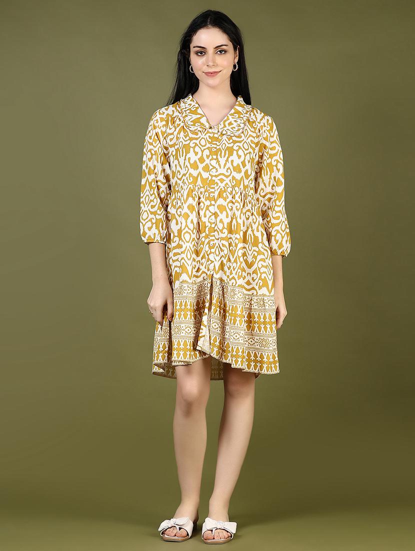 women yellow printed collared a-line dress - 21881912 -  Standard Image - 1