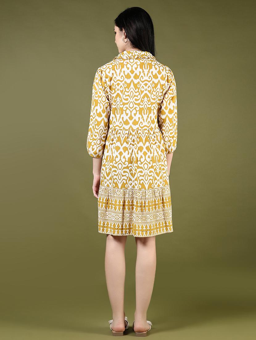 women yellow printed collared a-line dress - 21881912 - Standard Image - 4