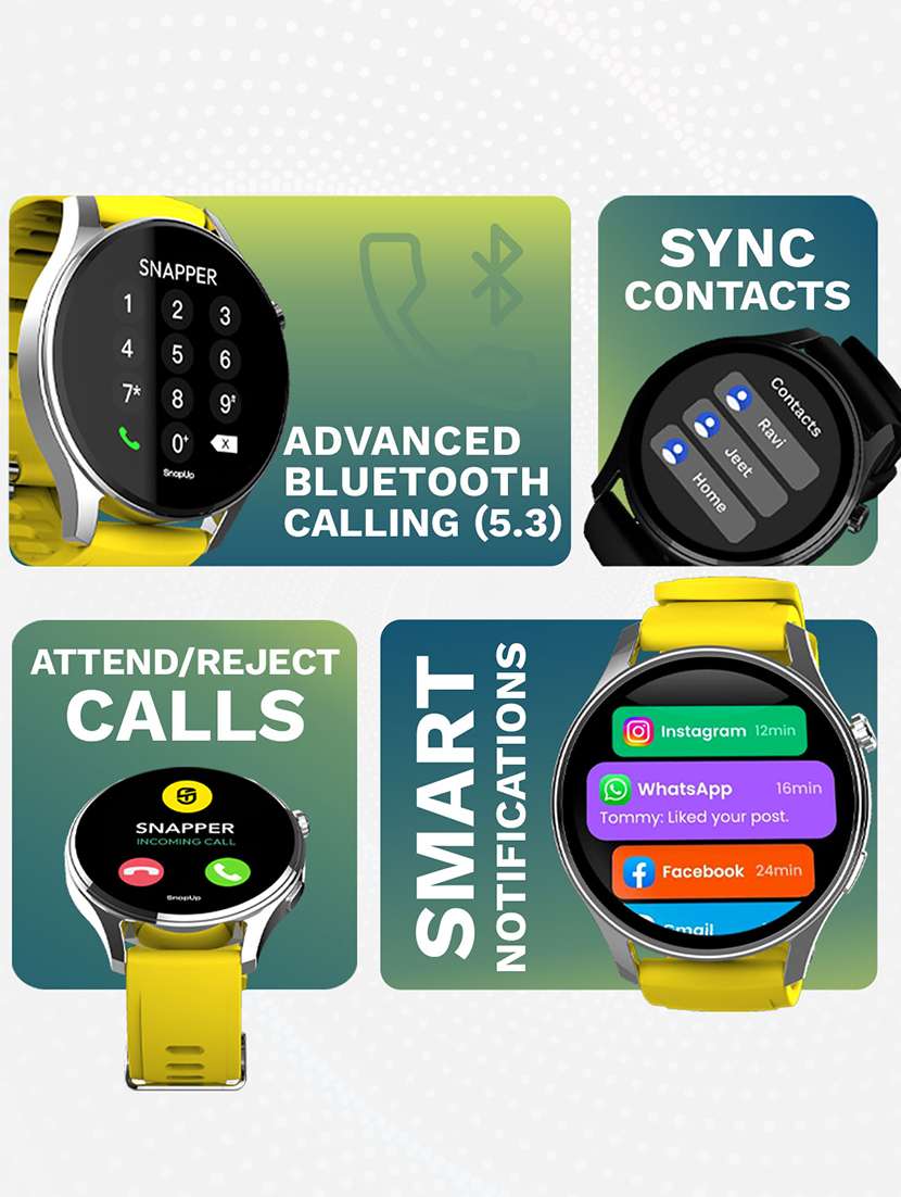 snapup elite bluetooth calling round dial metallic smartwatch (silver yellow) - 21882715 -  Standard Image - 1