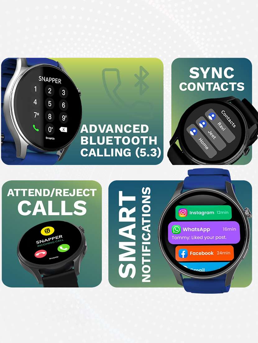 snapup elite bluetooth calling round dial metallic smartwatch (black blue) - 21882718 -  Standard Image - 1