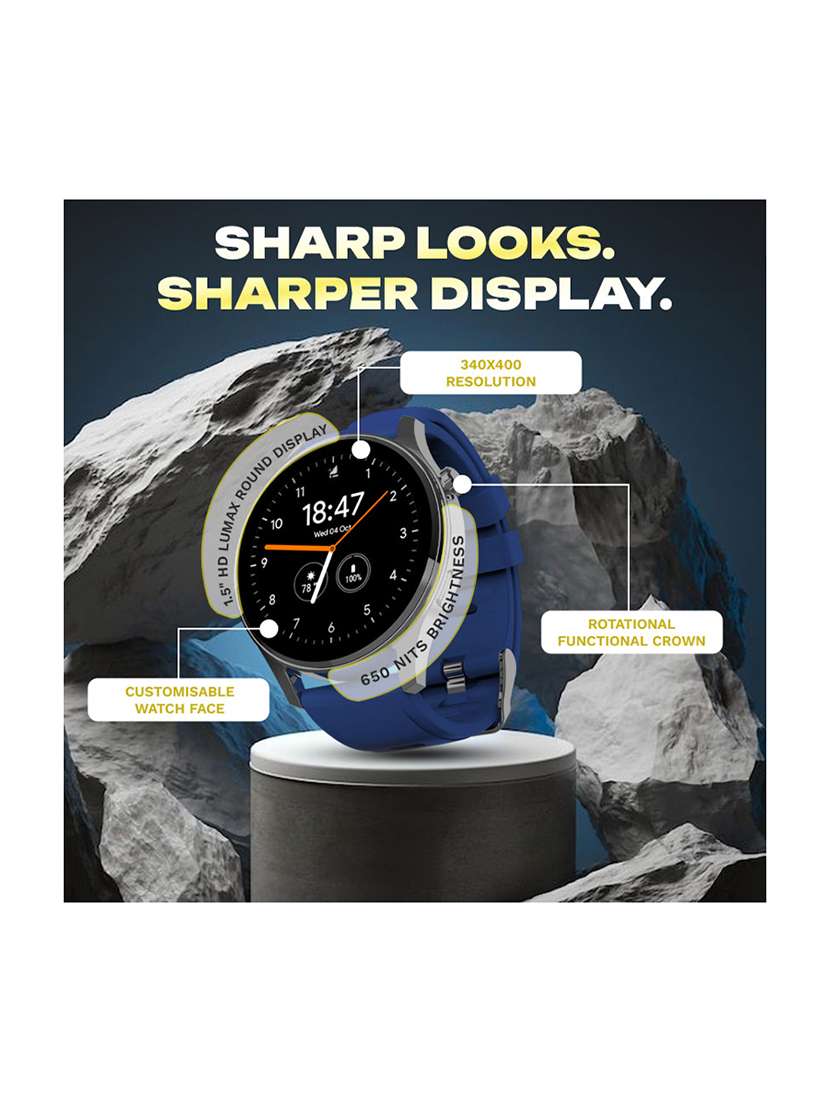 snapup elite bluetooth calling round dial metallic smartwatch (black blue) - 21882718 -  Standard Image - 4