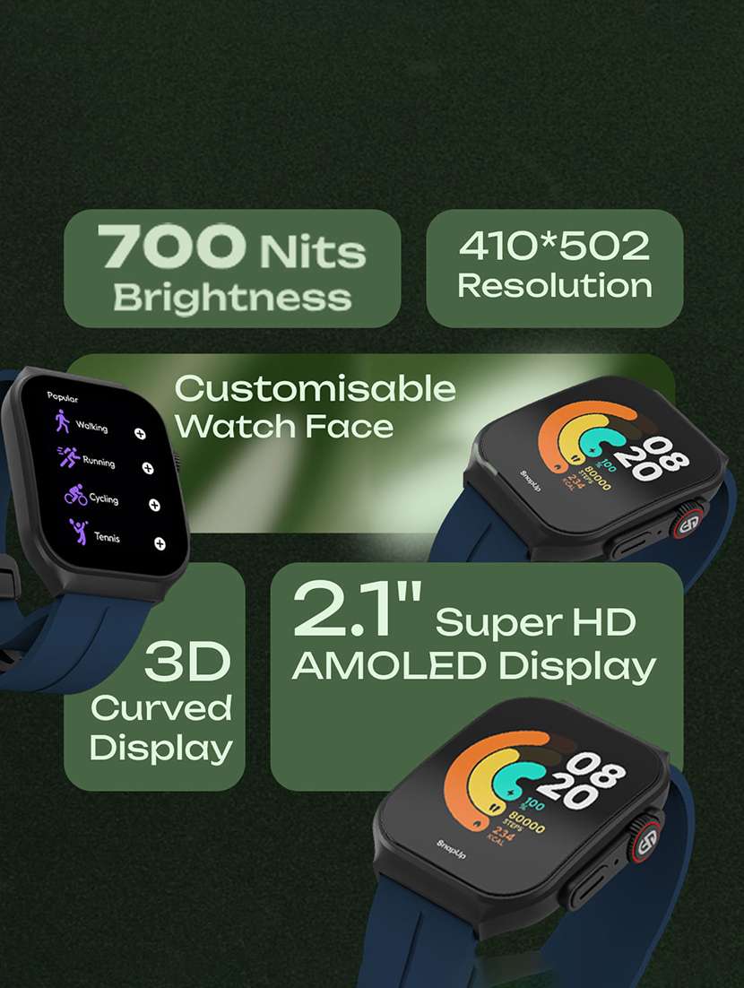 snapup arc x bluetooth calling curved amoled smartwatch (black blue) - 21882720 -  Standard Image - 1